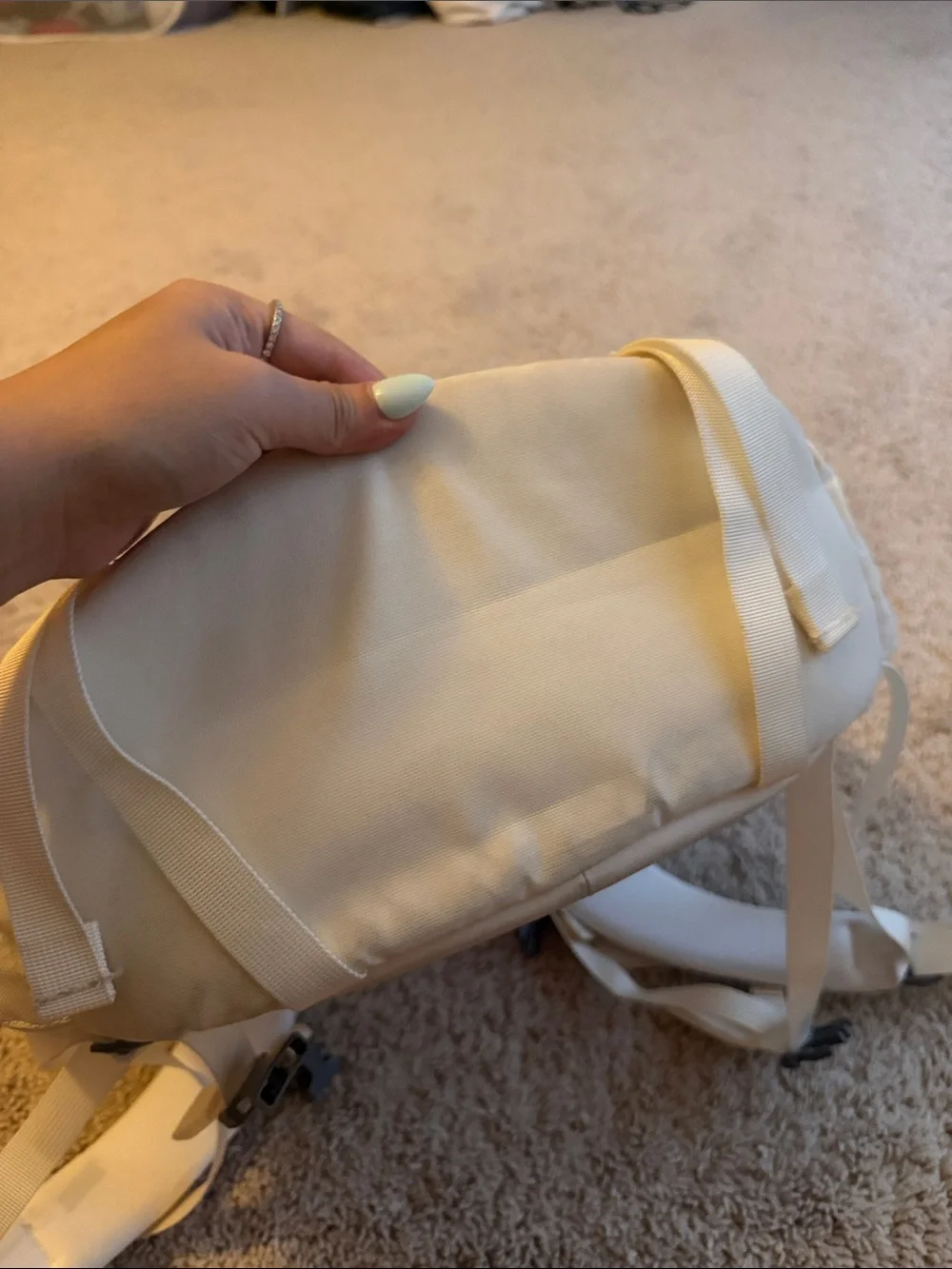 The North Face Surge Lux Backpack in Cream with Rose Gold(good as new 90%)